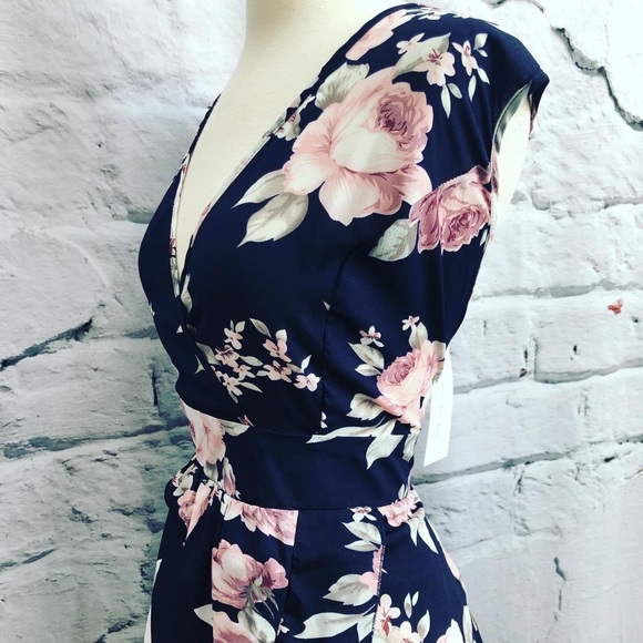 SOLDNWT Rose Gal Navy Blue Pink High Low Dress - Picture 2 of 5